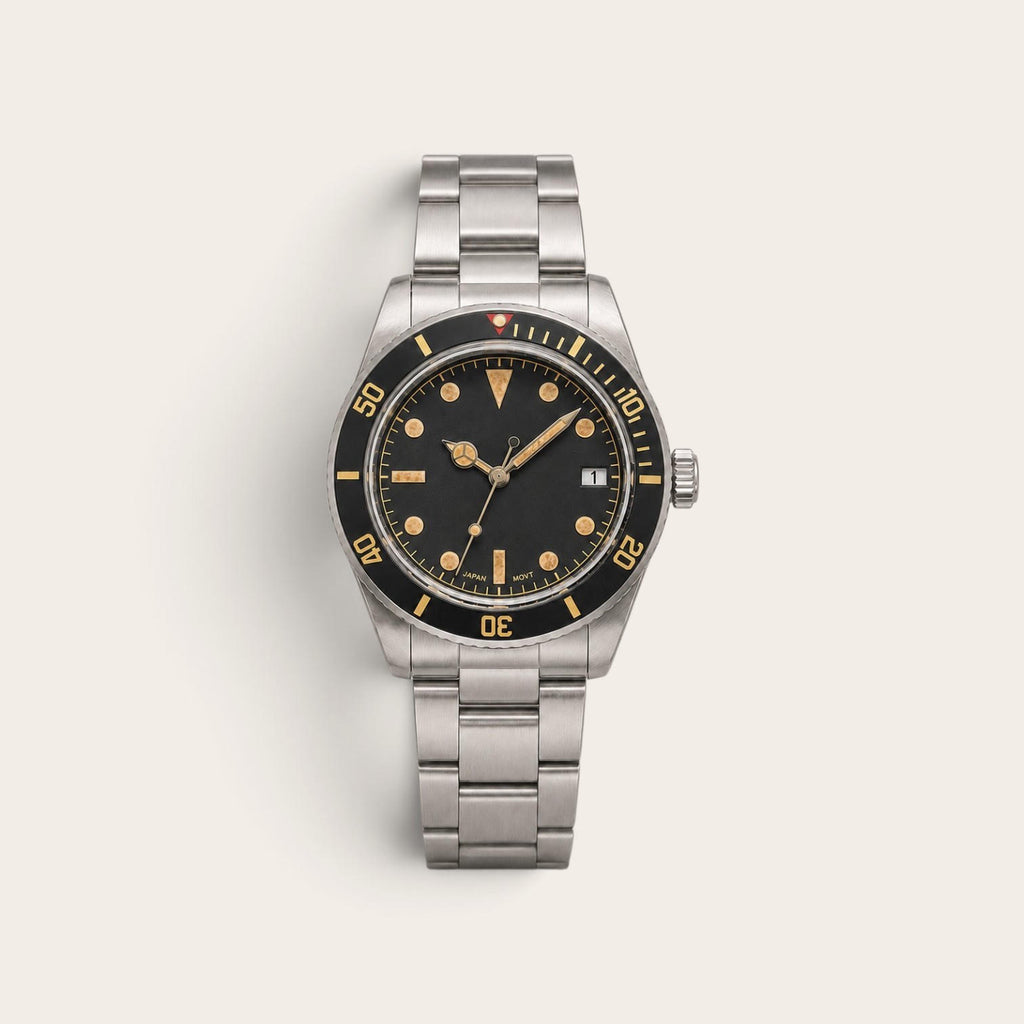 39mm Vintage Black-Bezel Automatic Dive Watch – NH35