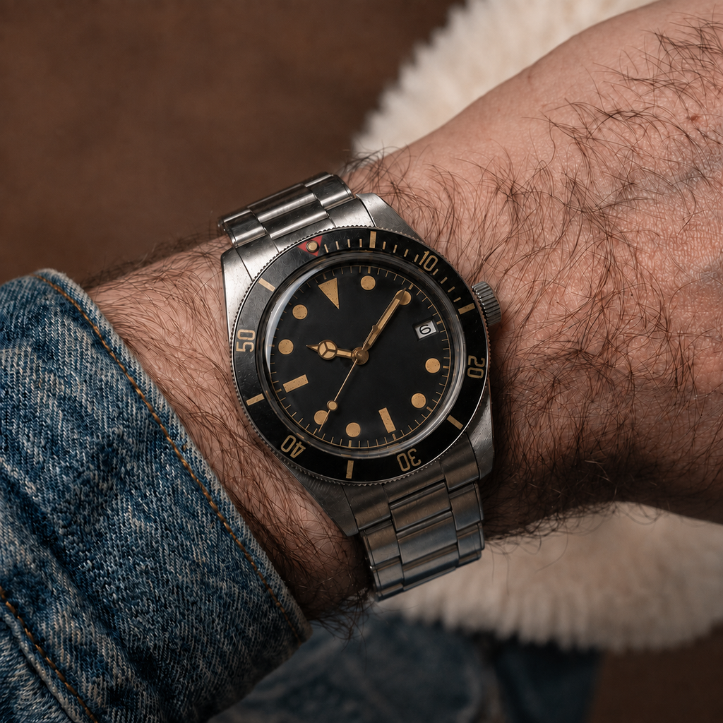 39mm Vintage Black-Bezel Automatic Dive Watch – NH35