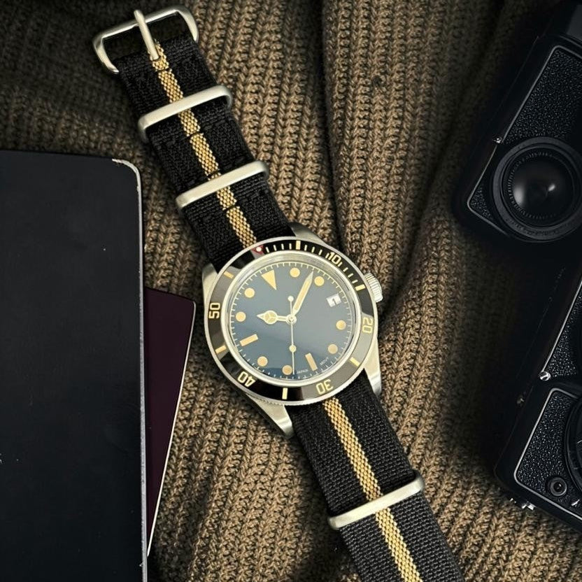 39mm Vintage Black-Bezel Automatic Dive Watch – NH35