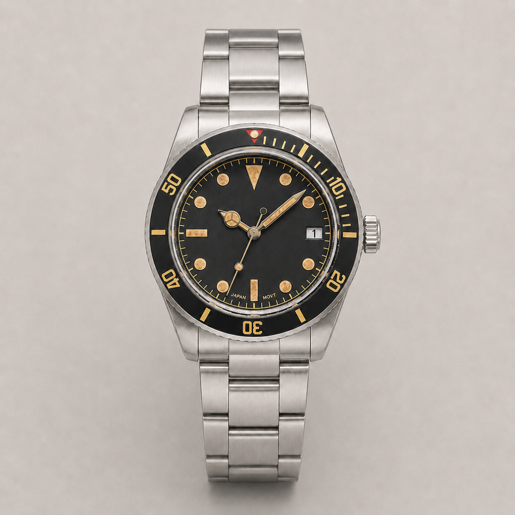 39mm Vintage Black-Bezel Automatic Dive Watch – NH35