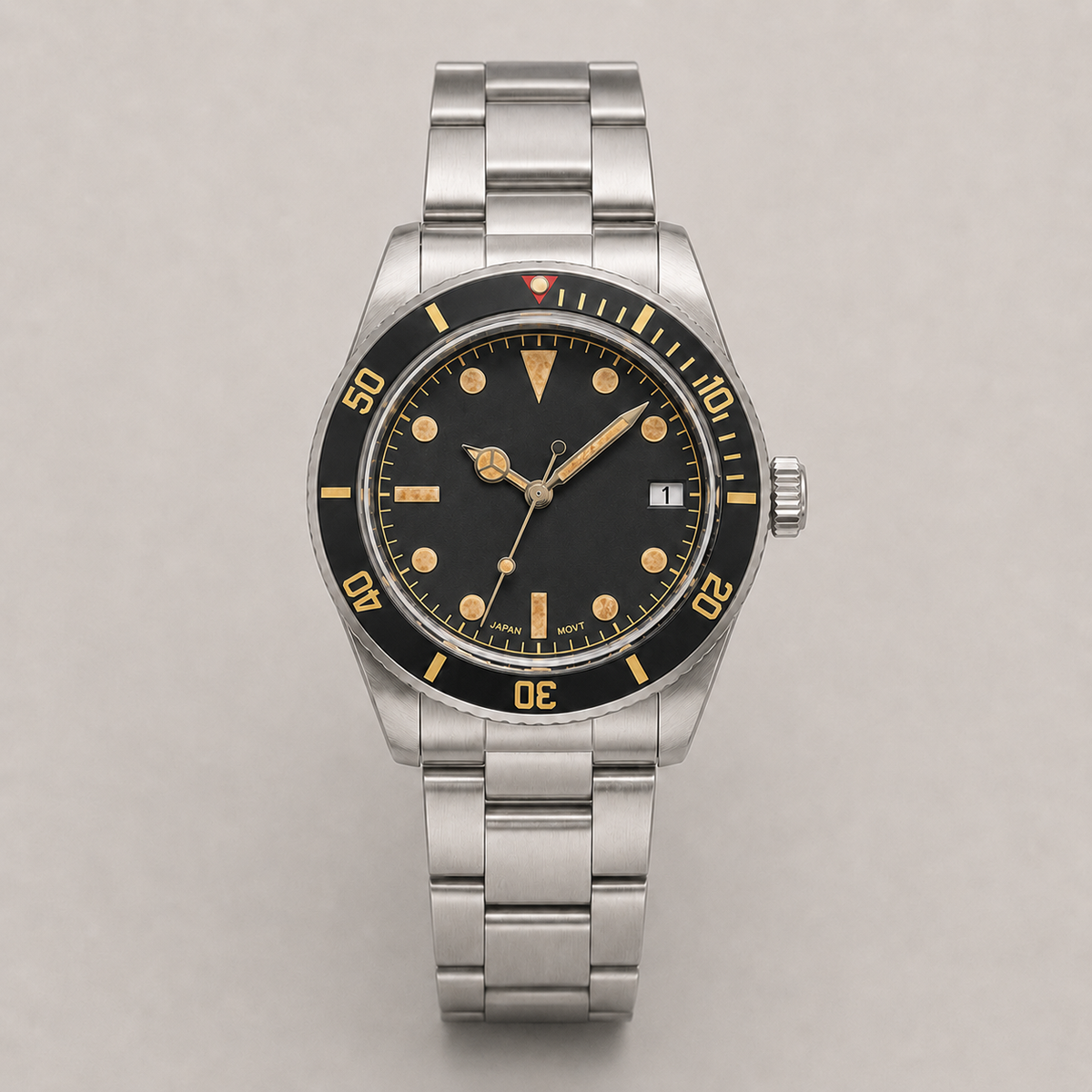 39mm Vintage Black-Bezel Automatic Dive Watch – NH35