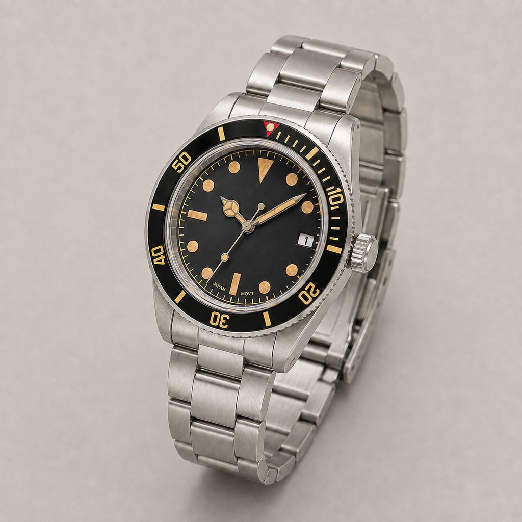39mm Vintage Black-Bezel Automatic Dive Watch – NH35