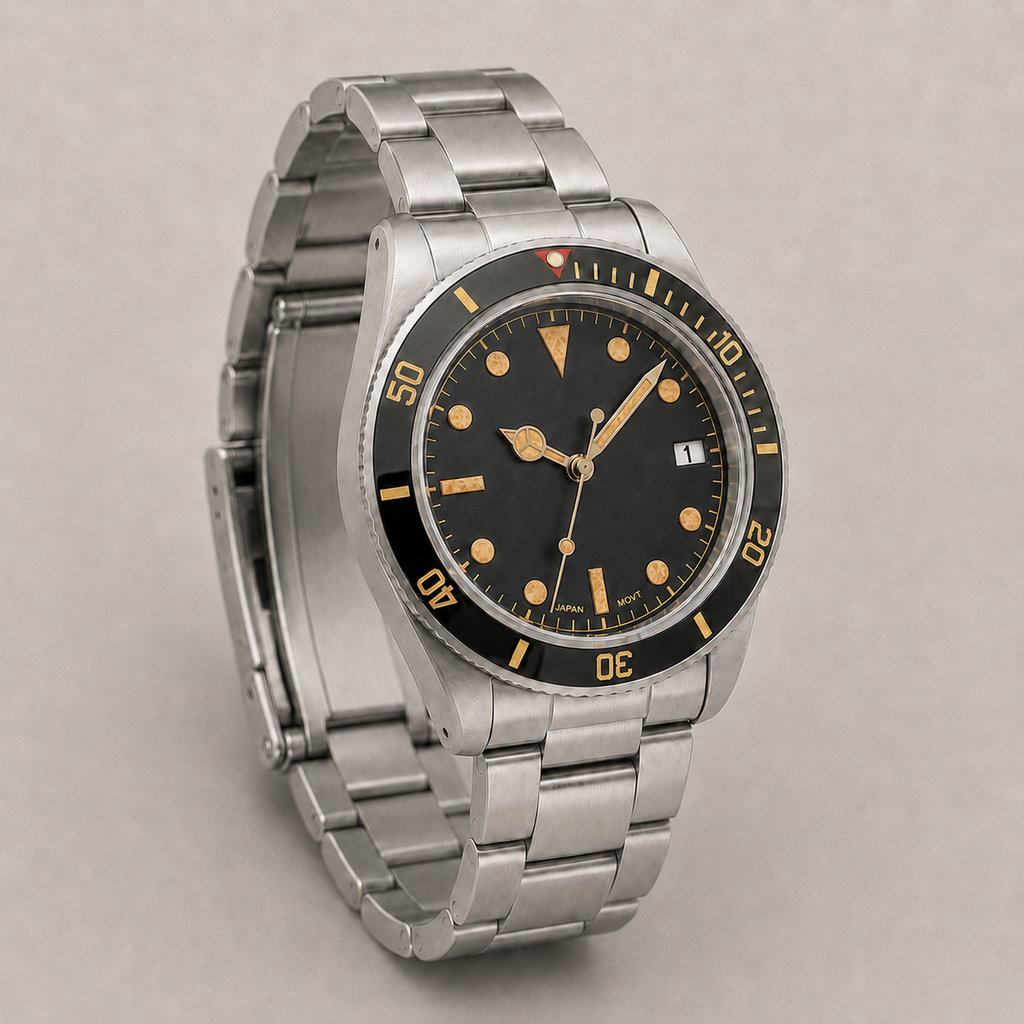 39mm Vintage Black-Bezel Automatic Dive Watch – NH35
