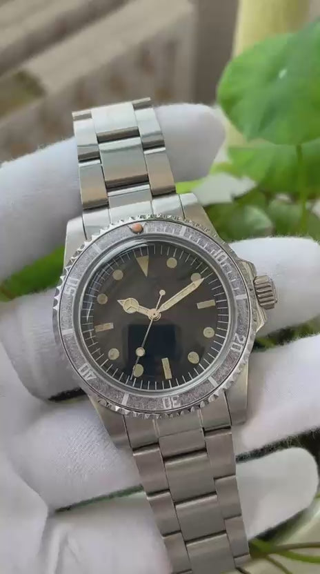 39.5mm Aged Ghost-Bezel Automatic Dive Watch – NH35