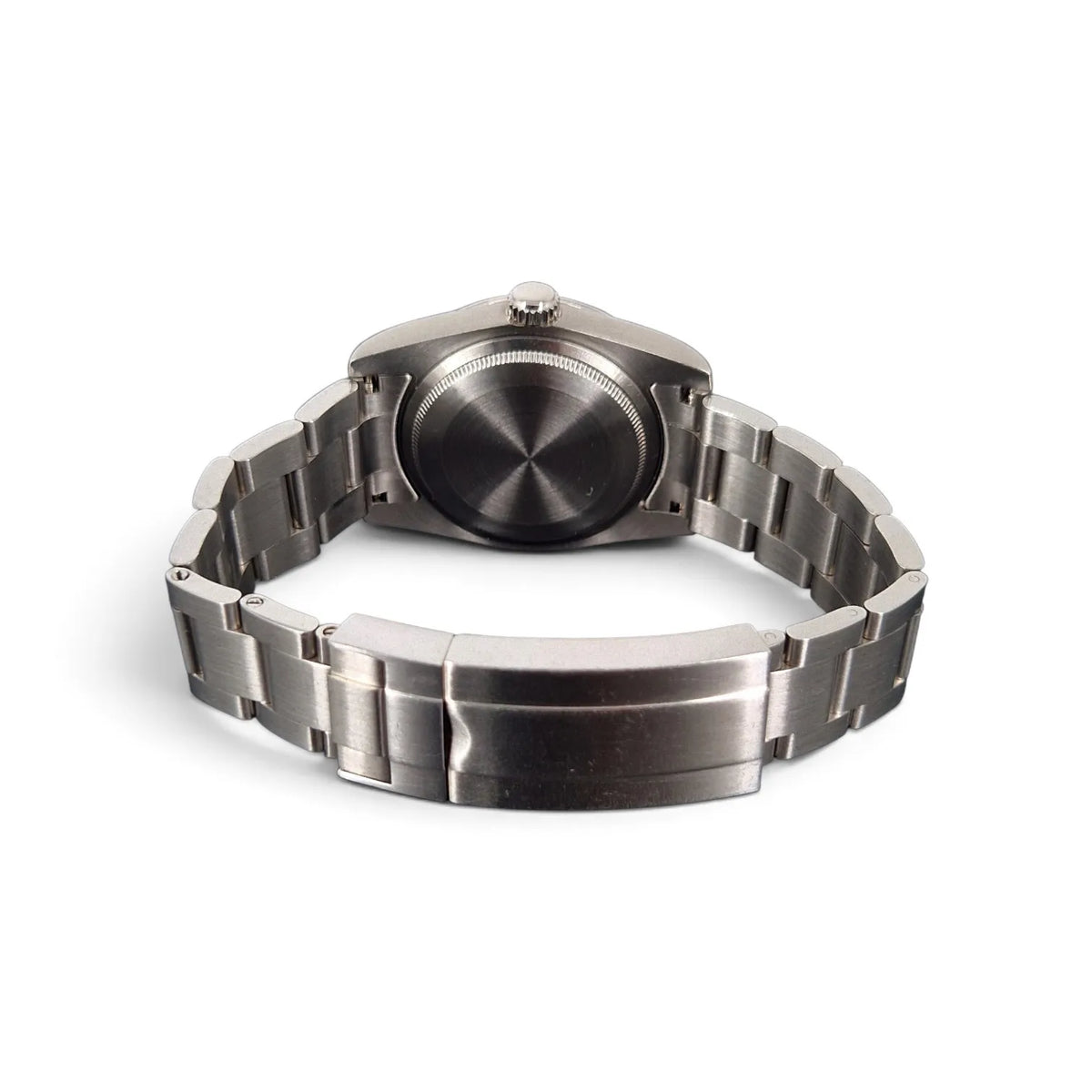 Stainless steel bracelet, folding clasp and caseback of the vintage 3-6-9 field watch